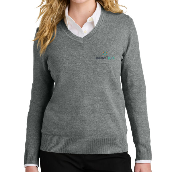 Impact 100 Embroidered - Women's Easy Care V Neck Sweater Thumbnail