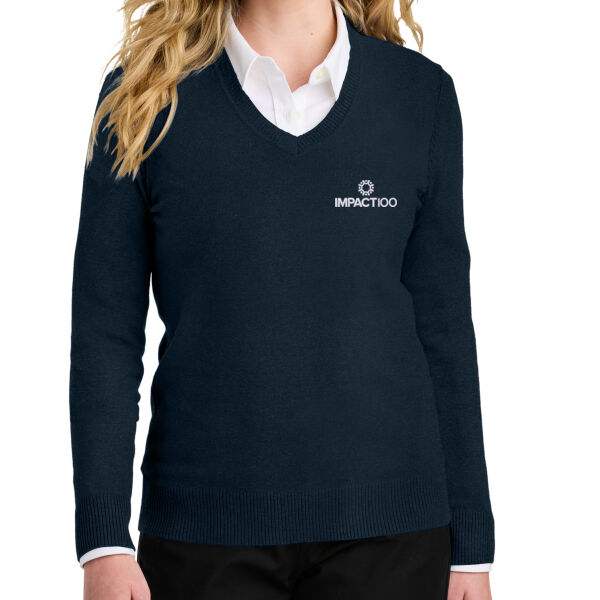 Impact 100 Embroidered - Women's Easy Care V Neck Sweater Thumbnail
