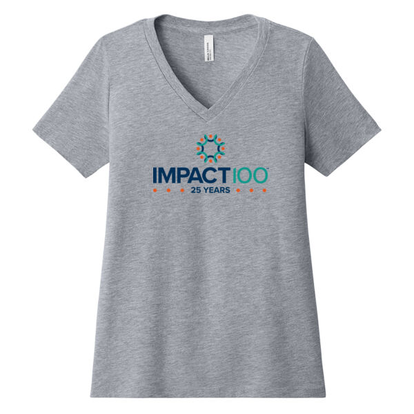 Impact 100 25th Anniversary Printed- - Women's Relaxed Heather CVC V Neck Tee Thumbnail